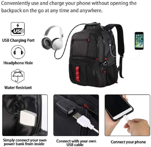 YOREPEK Extra Large, TSA Friendly Durable Backpack with USB Charging Port/Headphones Hole for Men & Women (Fits 17 Inch Laptop & Notebook) - Image 4