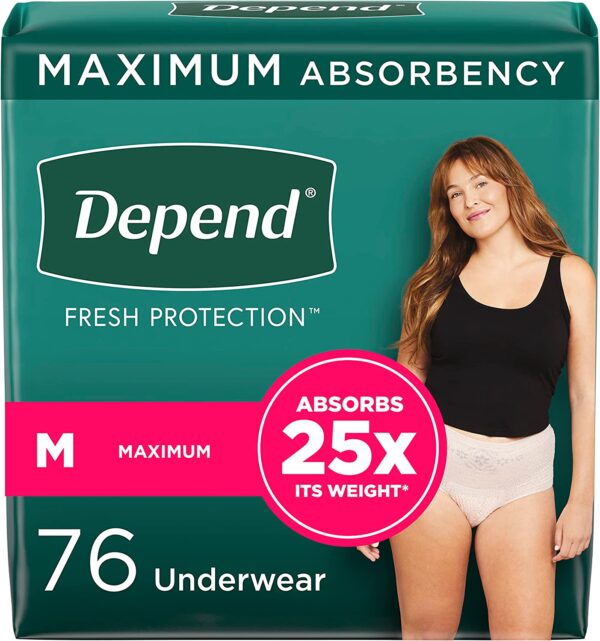 Depend  Underwear for Women, Disposable,  Medium, Blush, 76 Count