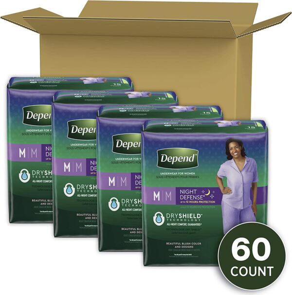 Depend Night Adult Underwear for Women,, Medium, 60 Count (4 Packs of 15) - Image 2