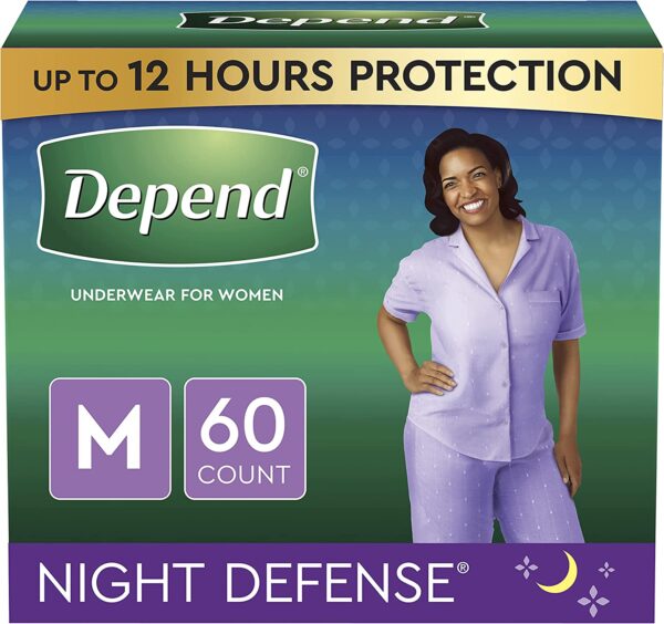 Depend Night Adult Underwear for Women,, Medium, 60 Count (4 Packs of 15)