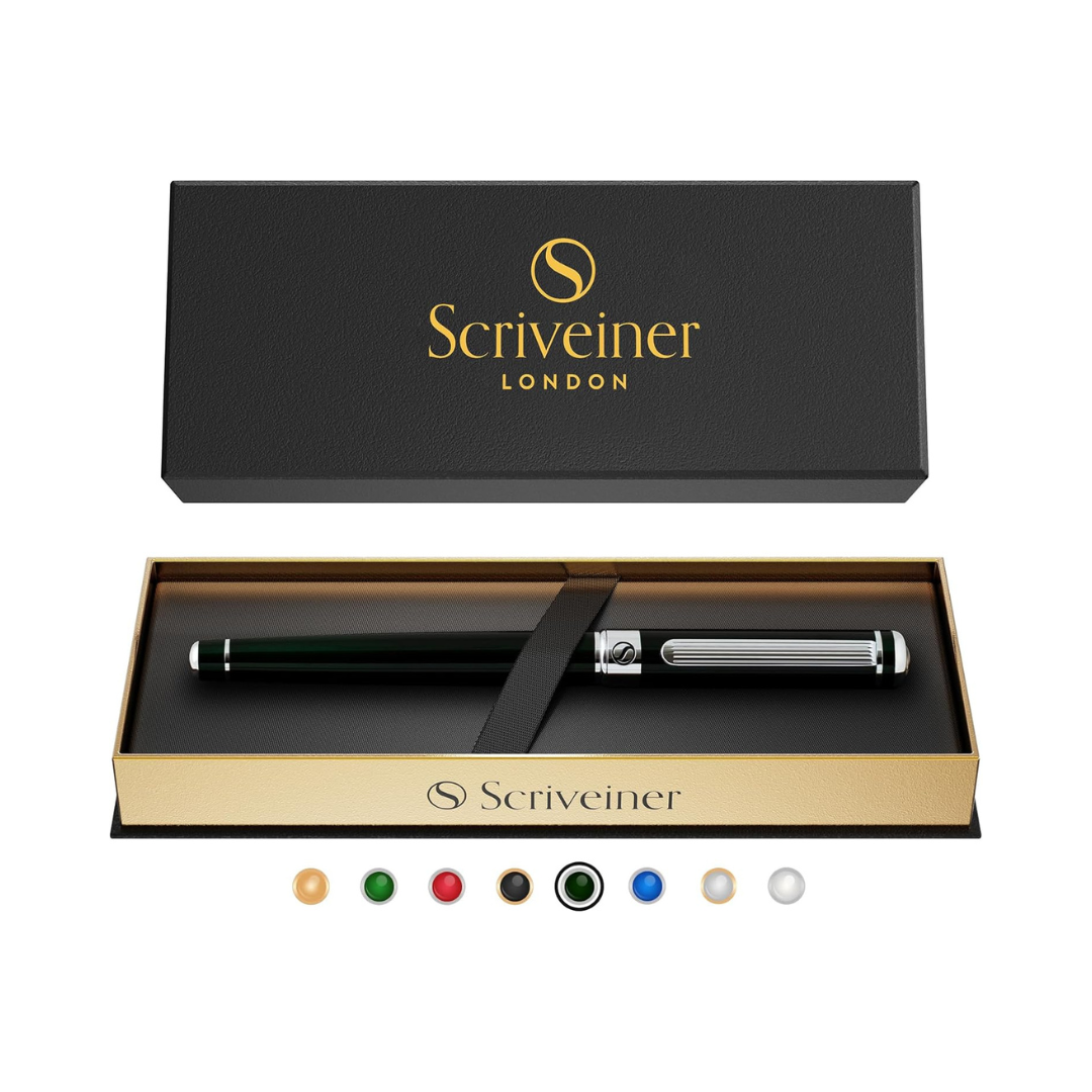 Scriveiner Black Green Rollerball Pen - Stunning Luxury Pen