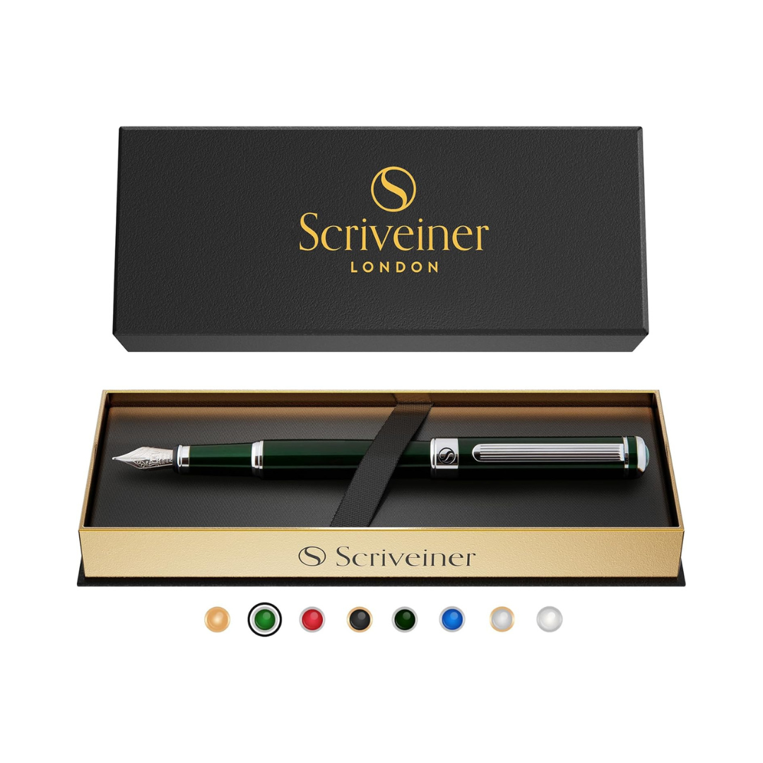 Scriveiner British Racing Green Fountain Pen - Stunning Luxury Pen with Chrome Finish