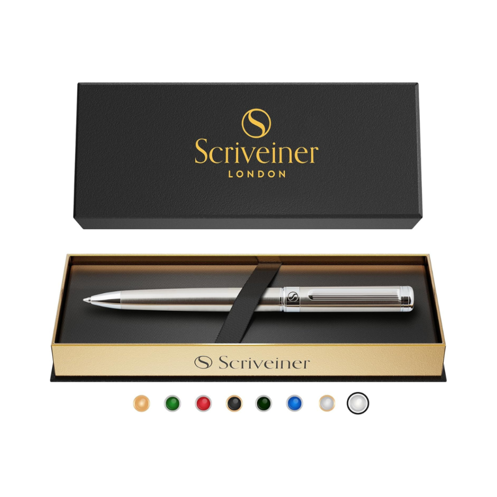 Scriveiner Stainless Steel Ballpoint Pen - Stunning Luxury Pen with Stainless Steel Finish,