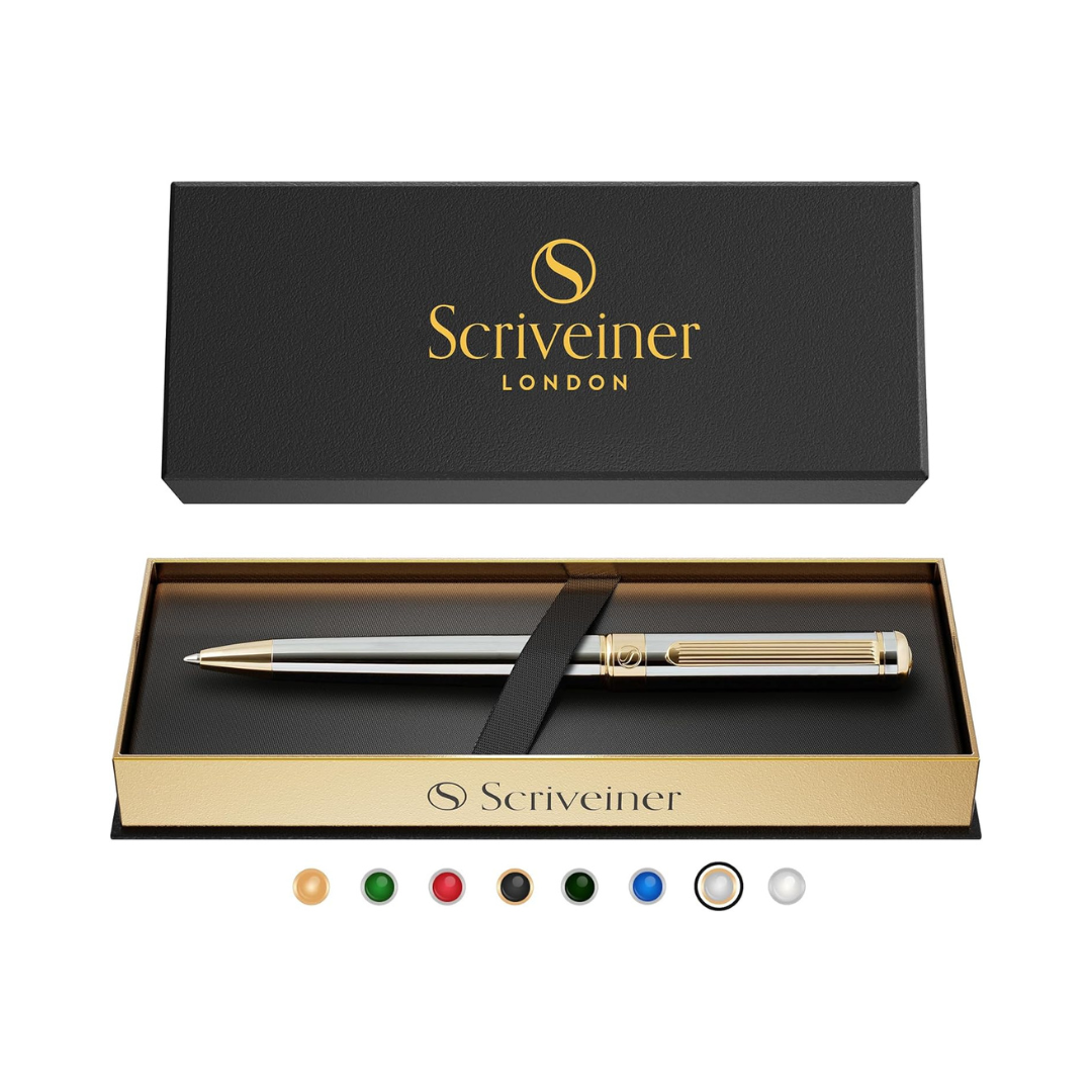 Scriveiner Silver Chrome Ballpoint Pen - Stunning Luxury Pen