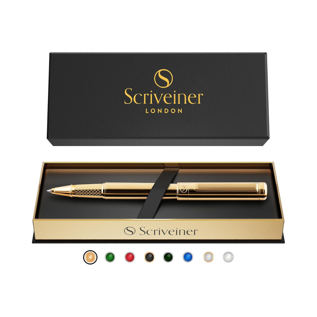 Scriveiner Gold Rollerball Pen - Stunning Luxury Pen with 24K Gold Finish