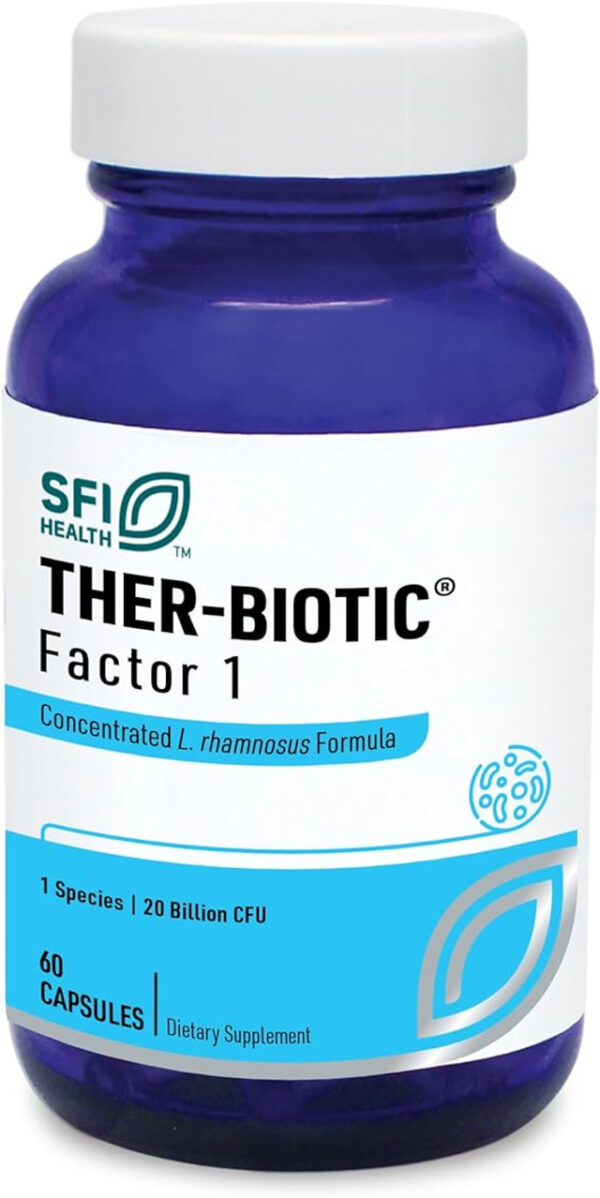 Klaire Labs Ther-Biotic Factor 1 Probiotic - Lactobacillus Rhamnosus Single Species Probiotic - 20 Billion CFU - Dairy-Free Gut + Immune Support - L Rhamnosus Probiotics - Hypoallergenic (60 Capsules)