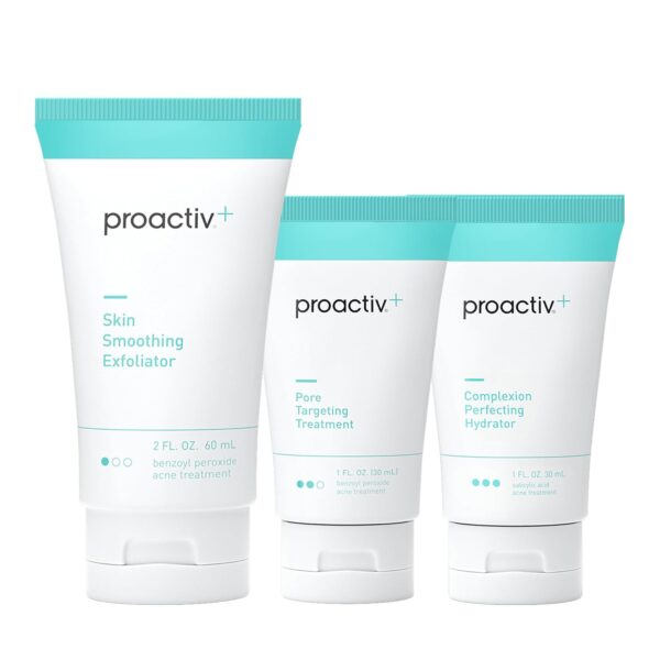 Proactiv+ 3 Step Advanced Skincare Acne Treatment - Benzoyl Peroxide Face Wash, Salicylic Acid Exfoliator for Face And Pore Minimizer - 30 Day Complete Acne Skin Care Kit