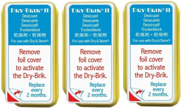 Dry-Brik® II Desiccant Blocks - 3 Blocks (1 Pack of 3 Blocks)| Replacement Moisture Absorbing Block for the Global II and Zephyr by Dry & Store