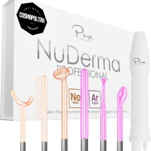 NuDerma Professional Skin Therapy Wand - Portable Skin Therapy Machine with 6 Neon & Argon Wands – Boost Your Skin – Clear Firm & Tighten