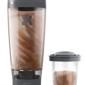 Promixx Pro Shaker Bottle | Rechargeable, Powerful for Smooth Protein Shakes | includes Supplement Storage - BPA Free | 20oz Cup (Graphite Gray)