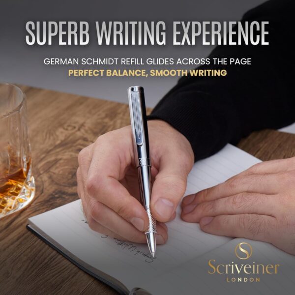 Scriveiner Silver Chrome Rollerball, Award Winning Luxury Pen - Image 4