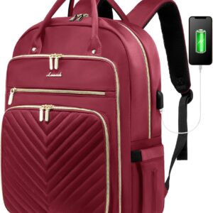 LOVEVOOK Laptop Backpack Women,26L Large Capacity Work Backpack with Multiple Pockets,Lightweight Back Pack and Business Backpack,Wine Red.