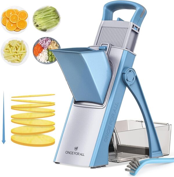 ONCE FOR ALL Upgrade Safe Mandoline Slicer Plus, Biger Size, Adjustable Vegetable Food Chopper Potato Fries Cutter, Detachable Blade, Kitchen Chopping Artifact, Gift (SkyBlue)