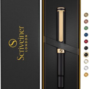 Scriveiner Black Rollerball EDC Luxury Pen, Stunning Pocket Pen with 24K Gold Finish