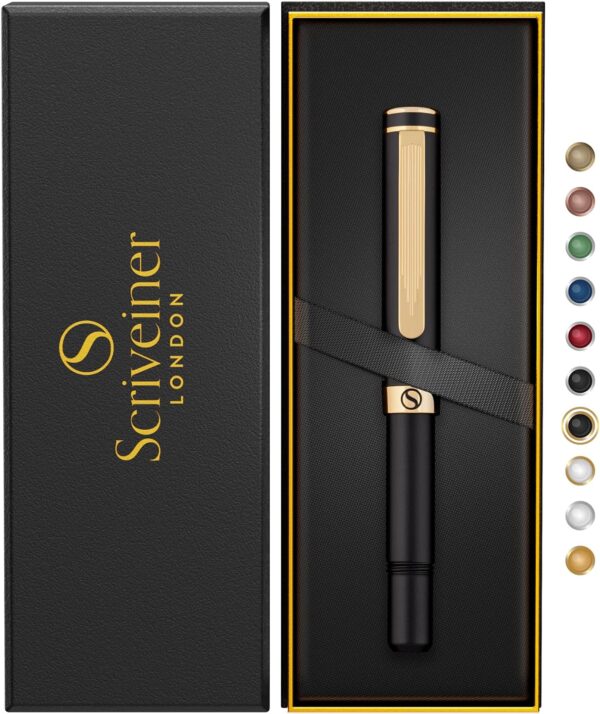 Scriveiner Black Rollerball EDC Luxury Pen, Stunning Pocket Pen with 24K Gold Finish