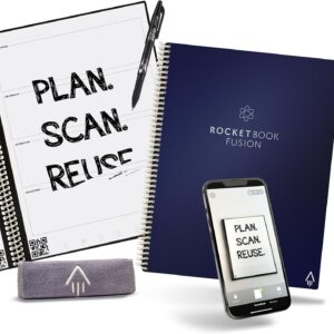 Rocketbook Fusion Reusable Smart Planner and Notebook in Midnight Blue, 8.5 inch x 11 inch, 42 Page, Letter Size