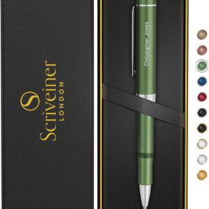 Scriveiner Personalized Green Rollerball EDC Pen, Stunning Pocket Pen with Chrome Finish