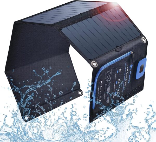 Solar Panels Charger with Digital Ammeter, BigBlue 28W SunPower Camping Solar Panel, Dual USB(5V/4A Overall), IPX4 Waterproof, Compatible with iPhone..