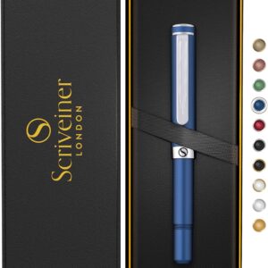 Scriveiner Blue Rollerball EDC Luxury Pen, Stunning Pocket Pen with Chrome Finish