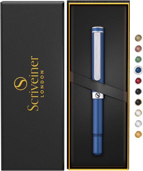 Scriveiner Blue Rollerball EDC Luxury Pen, Stunning Pocket Pen with Chrome Finish