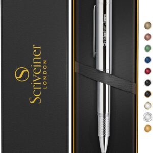 Scriveiner Personalized Silver Chrome Rollerball, Award Winning EDC Pen