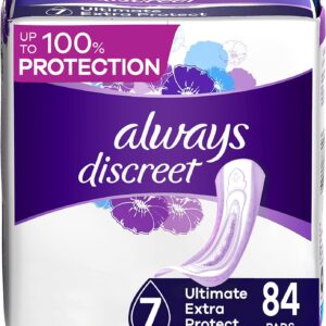 Always Discreet Adult Ultimate Extra Protection Incontinence & Postpartum Pads with Rapid Dry, 42 Count x Pack of 2 (84 Count Total) (Packaging May Vary)