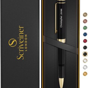 Scriveiner Personalized Black Rollerball EDC Pen, Stunning Pocket Pen with 24K Gold Finish