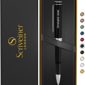 Scriveiner Personalized Black Rollerball EDC Pen, Stunning Pocket Pen with Chrome Finish