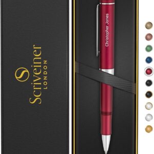 Scriveiner Personalized Red Rollerball EDC Pen, Stunning Pocket Pen with Chrome Finish