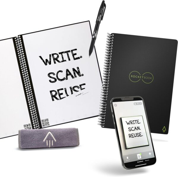 Rocketbook Core Reusable Smart Notebook | Innovative, Eco-Friendly, Digitally Connected Notebook with Cloud Sharing Capabilities | Dotted, 6" x 8.8", 36 Pg, Infinity Black, with Pen, Cloth, and App Included