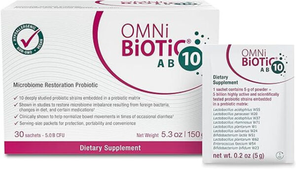 AB 10 - Clinically Tested Restorative Probiotic - Supports & Restores Gut Flora & Digestion - Digestive Probiotic for Diarrhea - Vegan, Hypoallergenic, Non-GMO (30 Daily Packets)