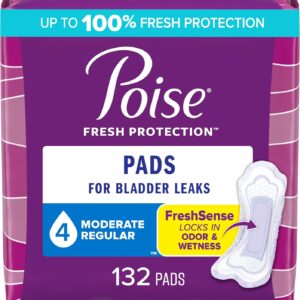 Poise Incontinence Pads & Postpartum Incontinence Pads, 4 Drop Moderate Absorbency, Regular Length, 132 Count, Packaging May Vary