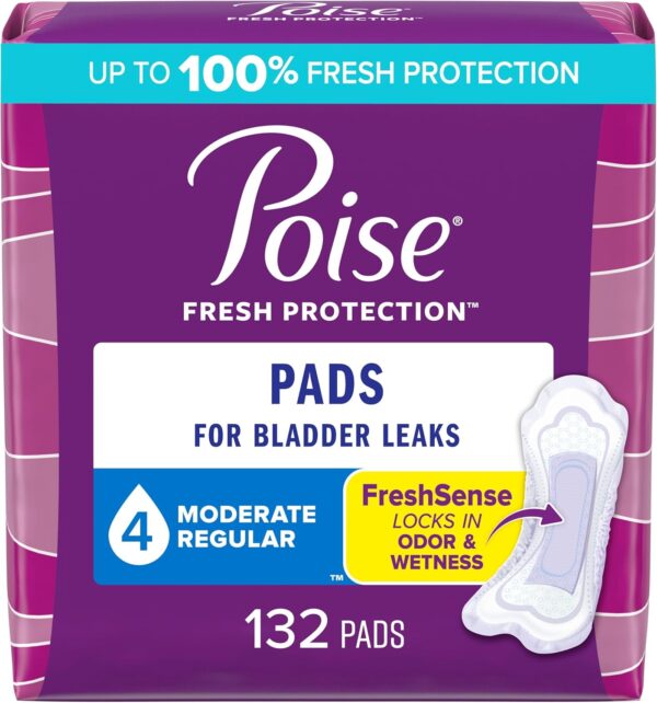 Poise Incontinence Pads & Postpartum Incontinence Pads, 4 Drop Moderate Absorbency, Regular Length, 132 Count, Packaging May Vary