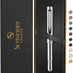 Scriveiner Black Rollerball EDC Luxury Pen, Stunning Pocket Pen with Chrome FinishAward Winning Luxury Pen