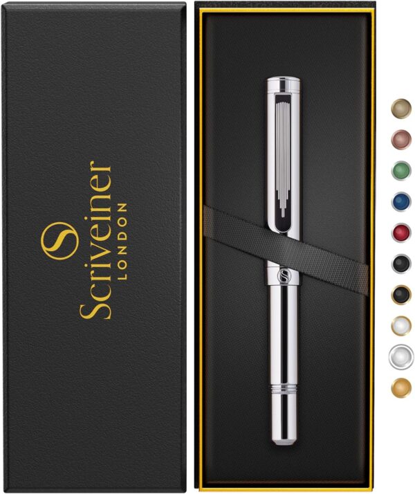 Scriveiner Black Rollerball EDC Luxury Pen, Stunning Pocket Pen with Chrome FinishAward Winning Luxury Pen