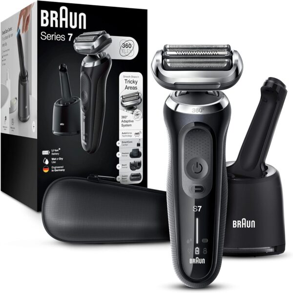 Braun Series 7 7085cc Flex Rechargeable Wet & Dry Men's Electric Shaver with Clean & Charge Station, Stubble & Beard Trimmer