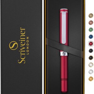 Scriveiner Red Rollerball EDC Luxury Pen, Stunning Pocket Pen with Chrome Finish