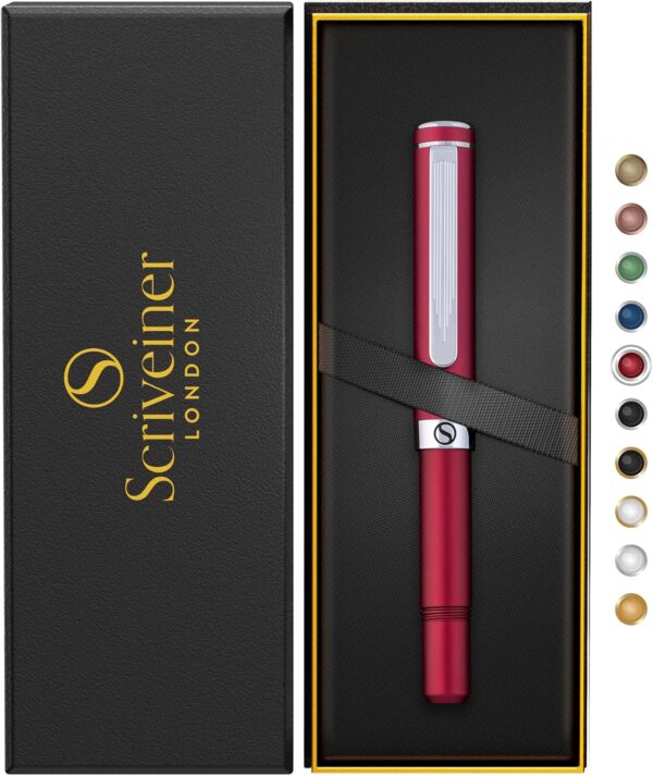 Scriveiner Red Rollerball EDC Luxury Pen, Stunning Pocket Pen with Chrome Finish