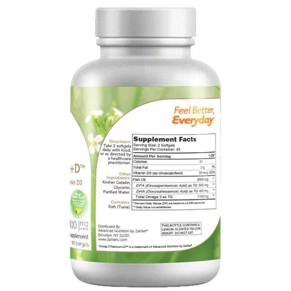 Zahler's Omega 3 Platinum + D Advanced Health 180 Softgels - Image 3