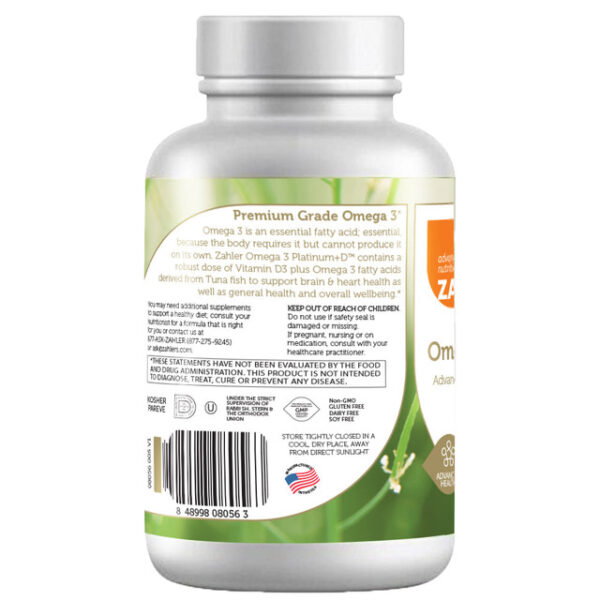 Zahler's Omega 3 Platinum + D Advanced Health 180 Softgels - Image 2