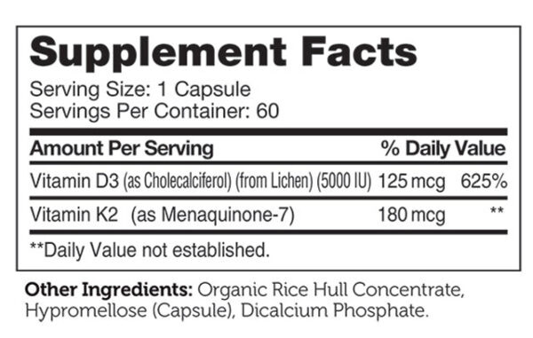 Zahler's Vitamin D3 And K2 Capsules General Health 60 Capsules - Image 3