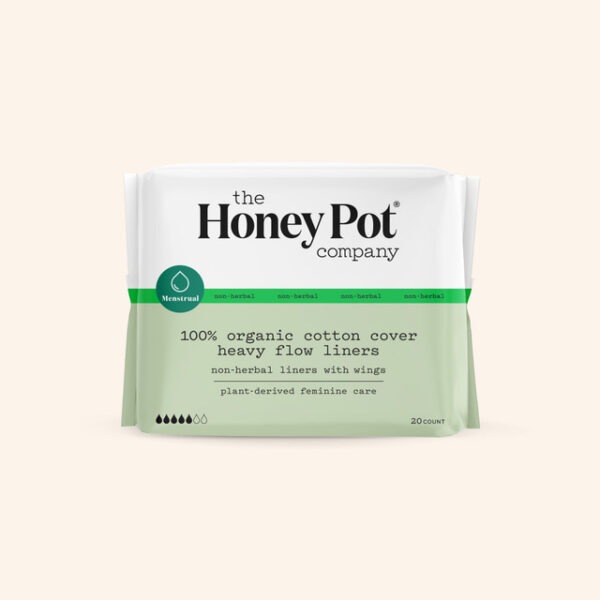 Honey Pot Organic Cotton Cover Non-Herbal Heavy Flow Liners With Wings