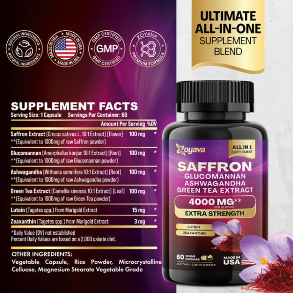 Zoyava Ultimate Bundle: Sightshield Lutein And Zeaxanthin Supplements 8000 Mg And Saffron Zestyzen Blend - 4,000Mg - Image 5