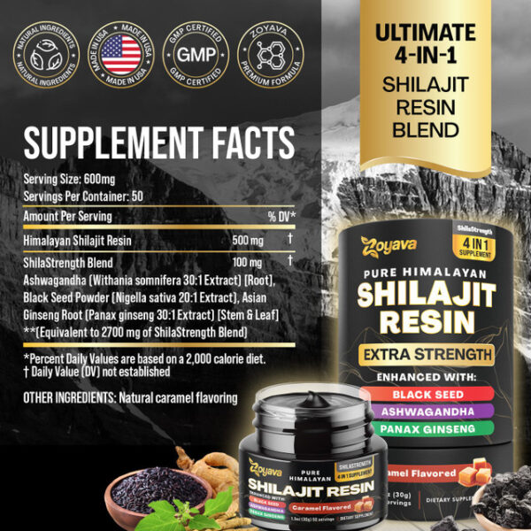 Zoyava World'S First Flavored Himalayan Shilajit Resin Blend - Honey, Caramel, Original Flavors - Herbal Energy Booster With Black Seed, Ashwagandha, Panax Ginseng - Image 4