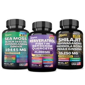 Zoyava Elevate Your Vitality Trio: Resveratrol 21,000Mg, Sea Moss 16-In-1 Magic Moss Super Blend 19,445Mg, And Shilajit Power Shilastrength Blend 15,250Mg