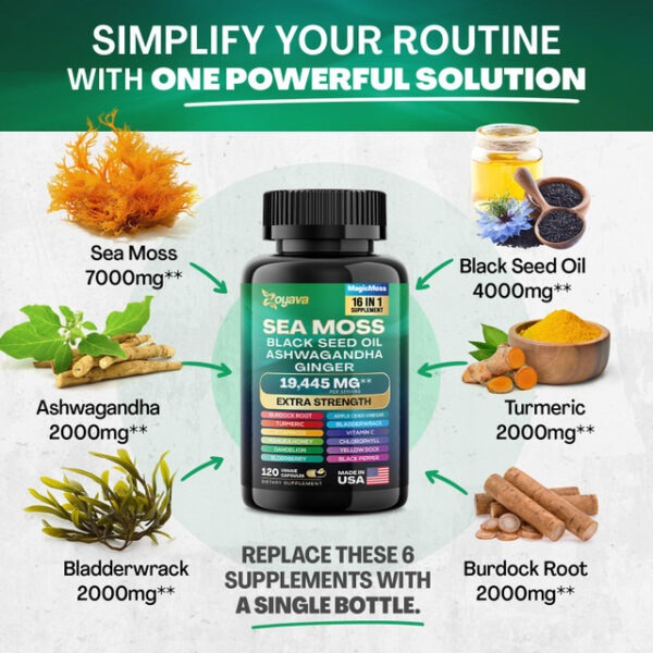 Zoyava Vitality Boost Duo: Sea Moss 16-In-1 Magic Moss 120 Caps & Shilajit Power Shilastrength Blend 60 Caps- Energize Your Life! - Image 3