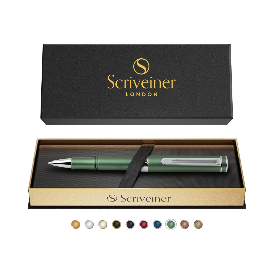 Scriveiner Green Rollerball EDC Luxury Pen, Stunning Pocket Pen with Chrome Finish