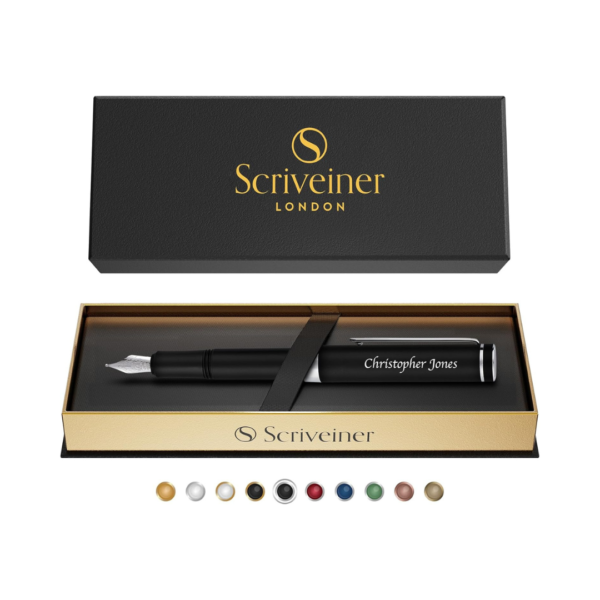Scriveiner Personalized Black Rollerball EDC Pen, Stunning Pocket Pen with Chrome Finish