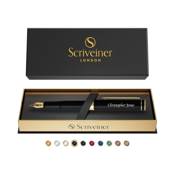 Scriveiner Personalized Black Rollerball EDC Pen, Stunning Pocket Pen with 24K Gold Finish