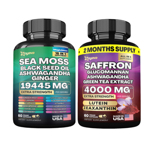 Zoyava Harmonize Health And Vitality: Sea Moss 16-In-1 Magic Moss Super Blend (19,445Mg) & Saffron Zestyzen Powerhouse (4,000Mg)